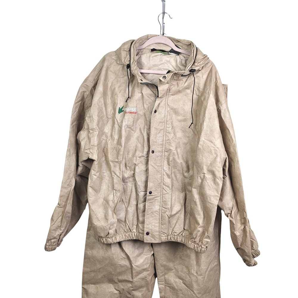 Frogg Toggs Outerwear Rain Suit Jacket Pants Tan Khaki Mens XXL Waterproof Set